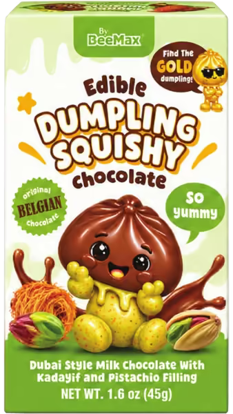 Dumpling Squishy chocolate boxes in pistachio, caramel, cookie and strawberry
