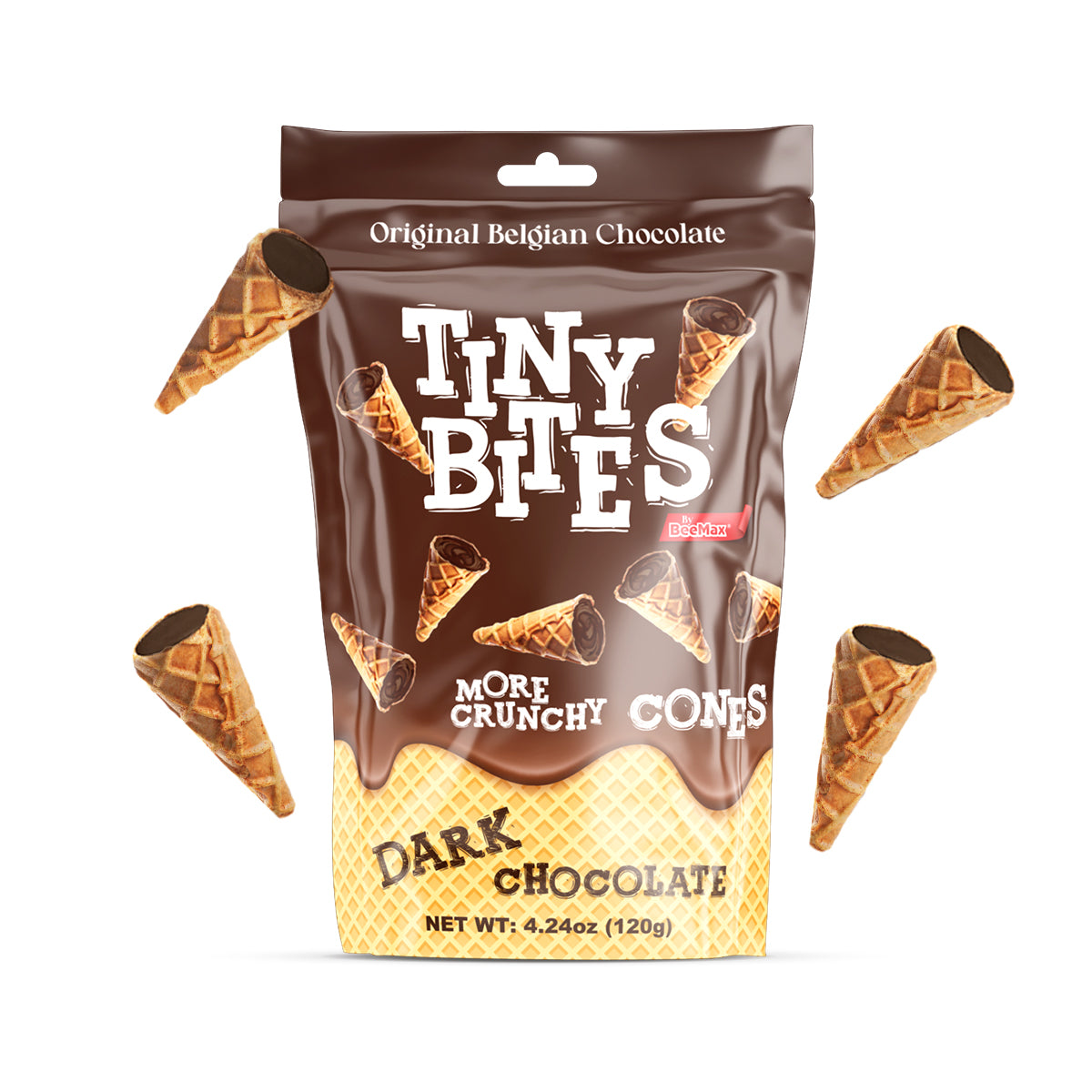 Tiny Bites Waffle Mini Cones with Original Belgian Dark Chocolate 4.24 oz