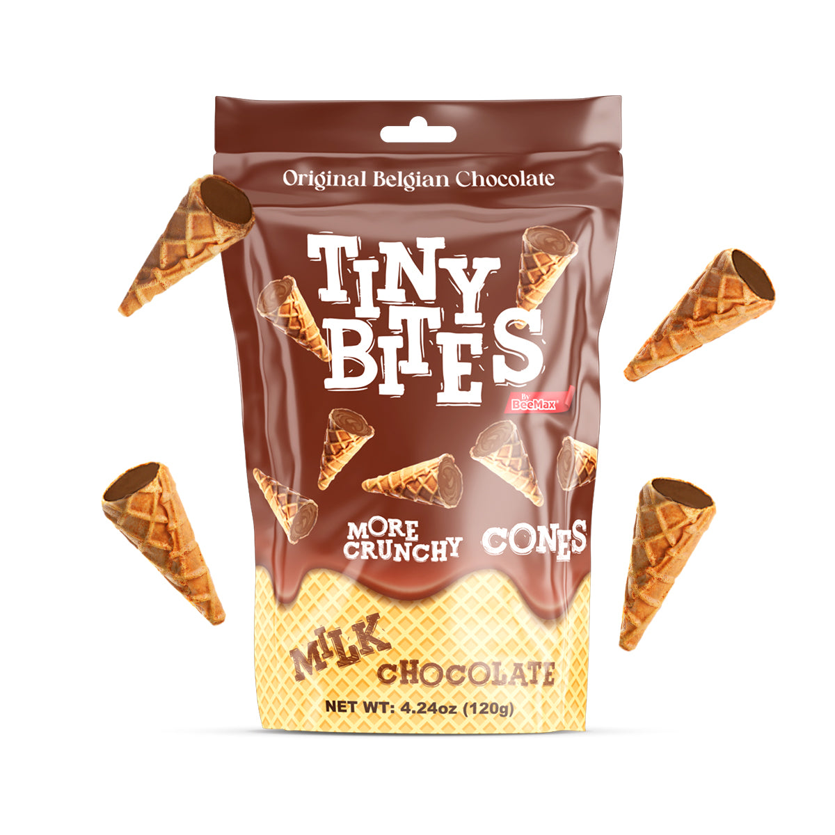 Tiny Bites Waffle Mini Cones with Original Belgian Milk Chocolate 4.24oz