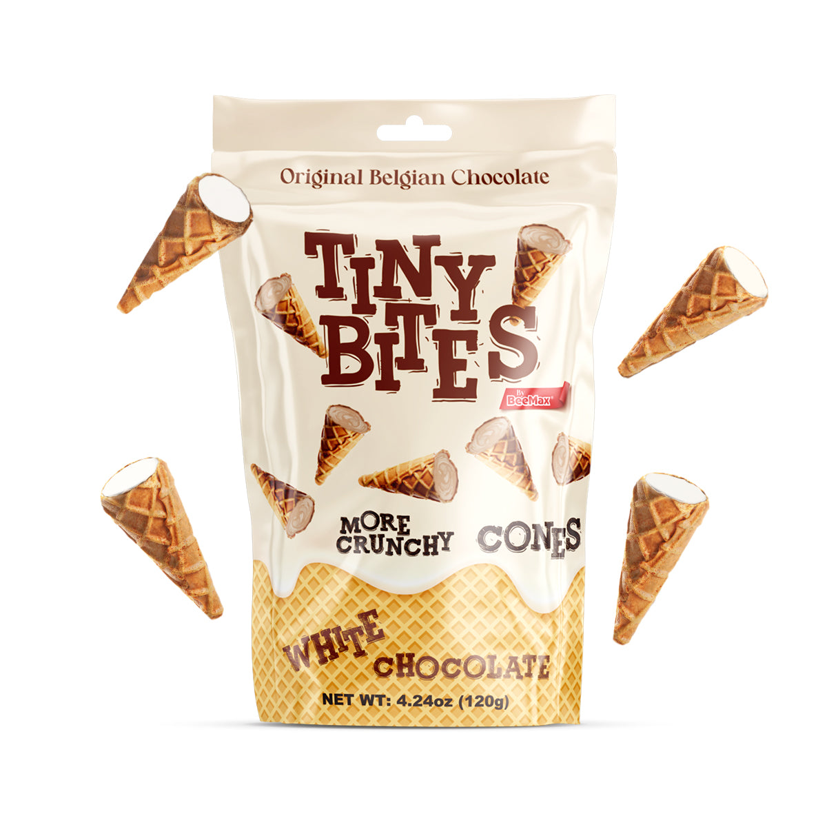 Tiny Bites Waffle Mini Cones with Original Belgian White Chocolate 4.24oz