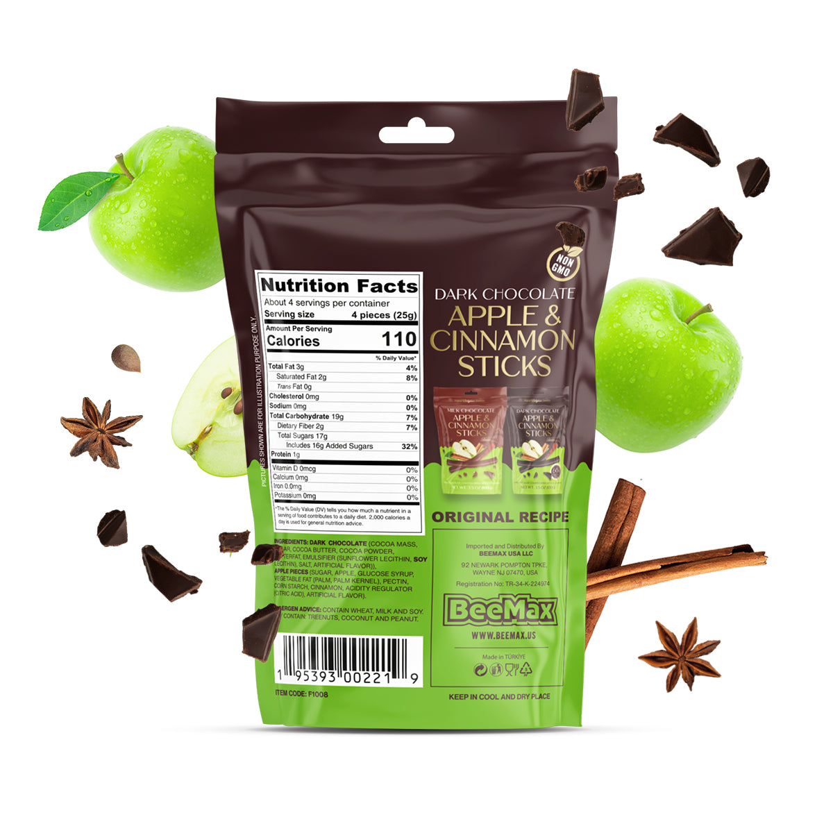 Dark Chocolate-Covered Dried Apple & Cinnamon Sticks