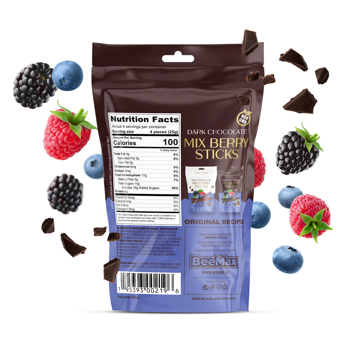 Dark Chocolate Covered Dried Mix Berry Sticks