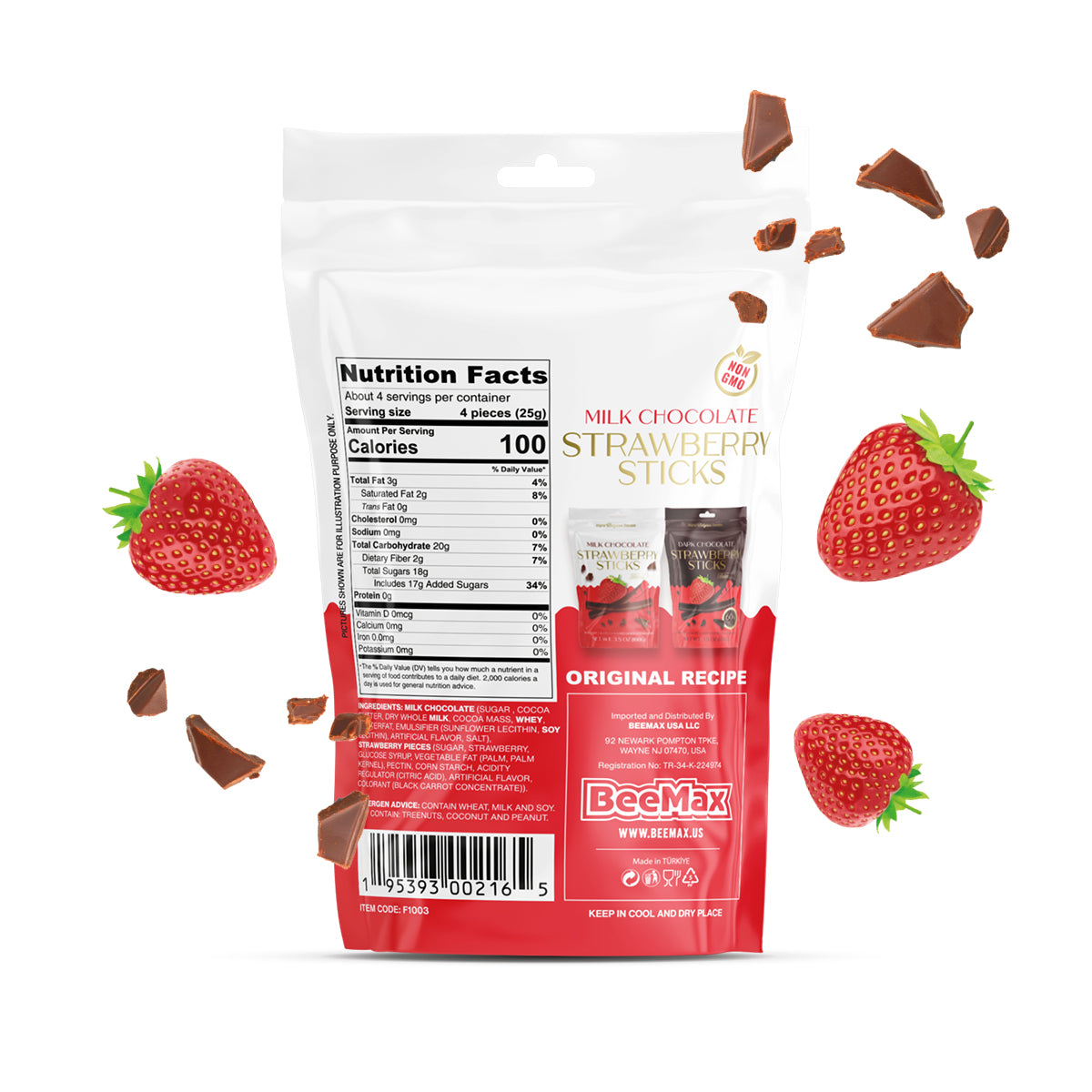 Milk Chocolate Covered Dried Strawberry Sticks