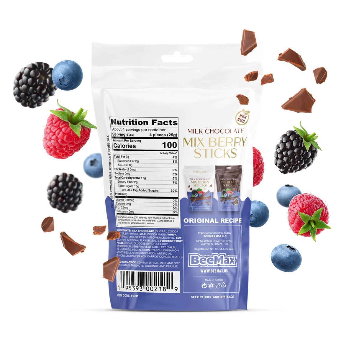 Milk Chocolate Covered Dried Mix Berry Sticks