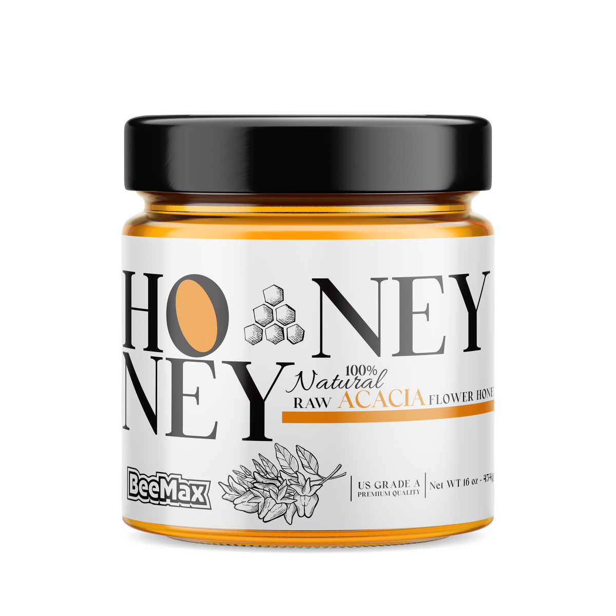 BeeMax raw flower and acacia honey jars and squeeze bottles