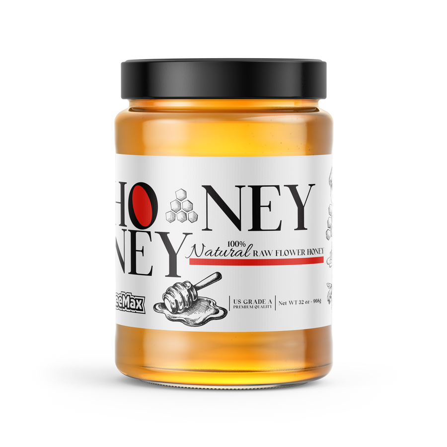 Raw Flower Honey Glass Jar, 32 oz (908 g) – White Edition